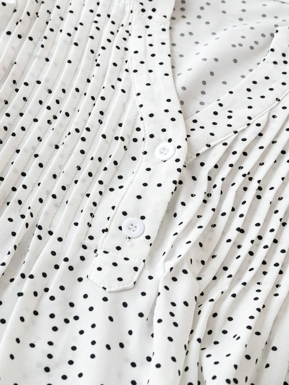 Polka Dot Notched Ruffled Cap Sleeve Blouse - Image 4