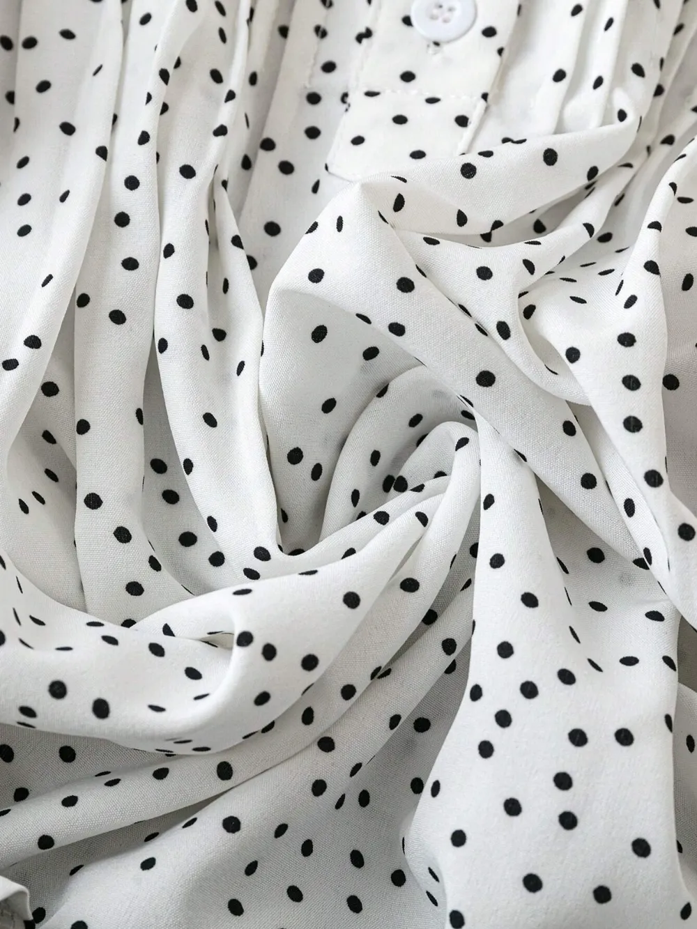 Polka Dot Notched Ruffled Cap Sleeve Blouse - Image 5