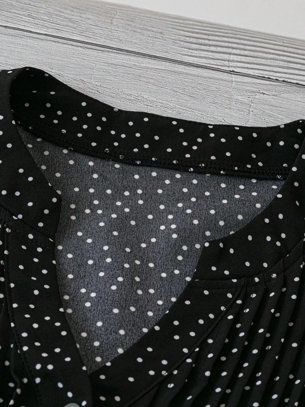 Polka Dot Notched Ruffled Cap Sleeve Blouse - Image 8