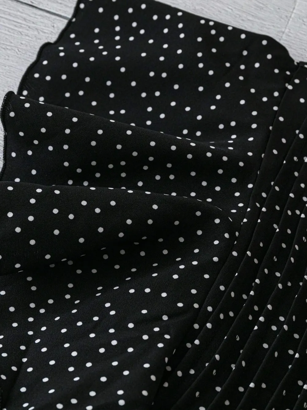 Polka Dot Notched Ruffled Cap Sleeve Blouse - Image 9