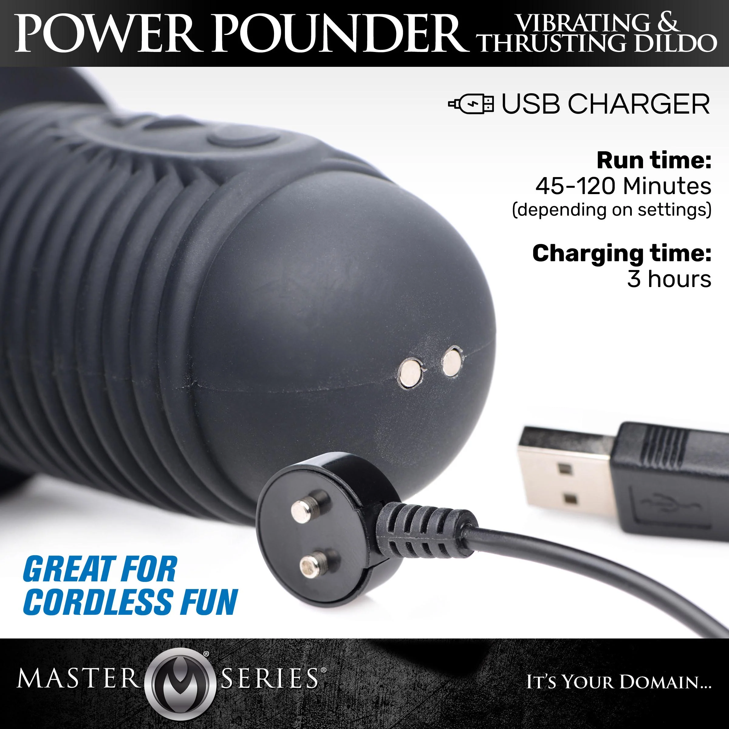 Power Pounder Vibrating And Thrusting Silicone Dildo - Black - Image 4