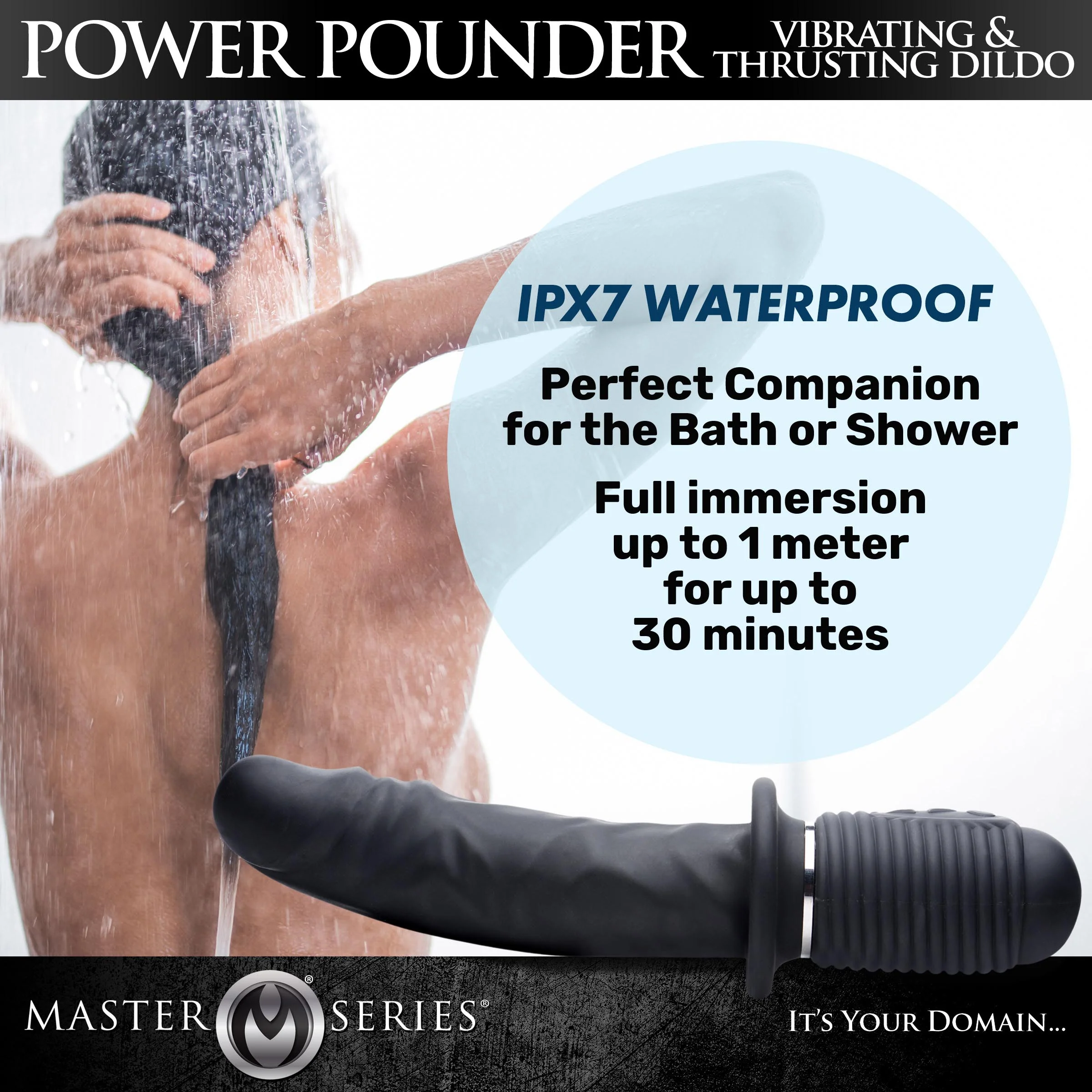 Power Pounder Vibrating And Thrusting Silicone Dildo - Black - Image 6