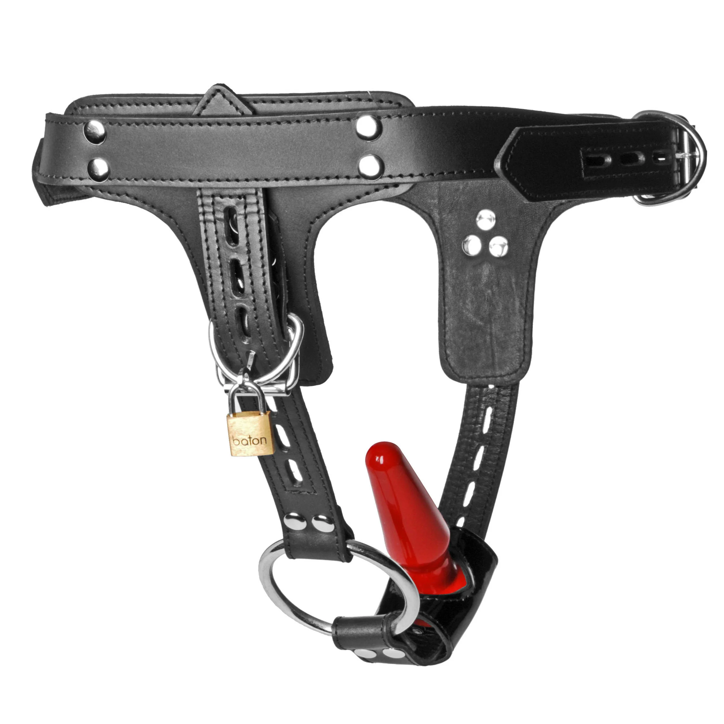 Premium Locking Leather Cock Ring And Anal Plug Harness - Image 2
