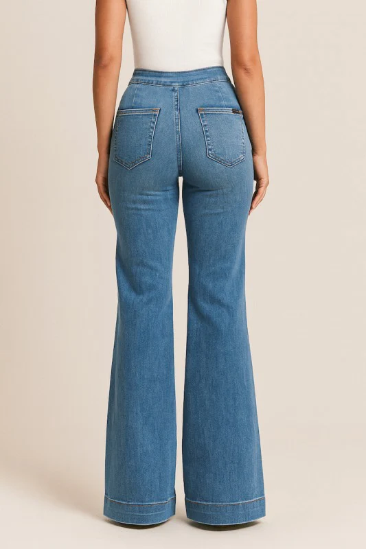Premium Wide Leg Flare Jean Medium Wash - Image 2