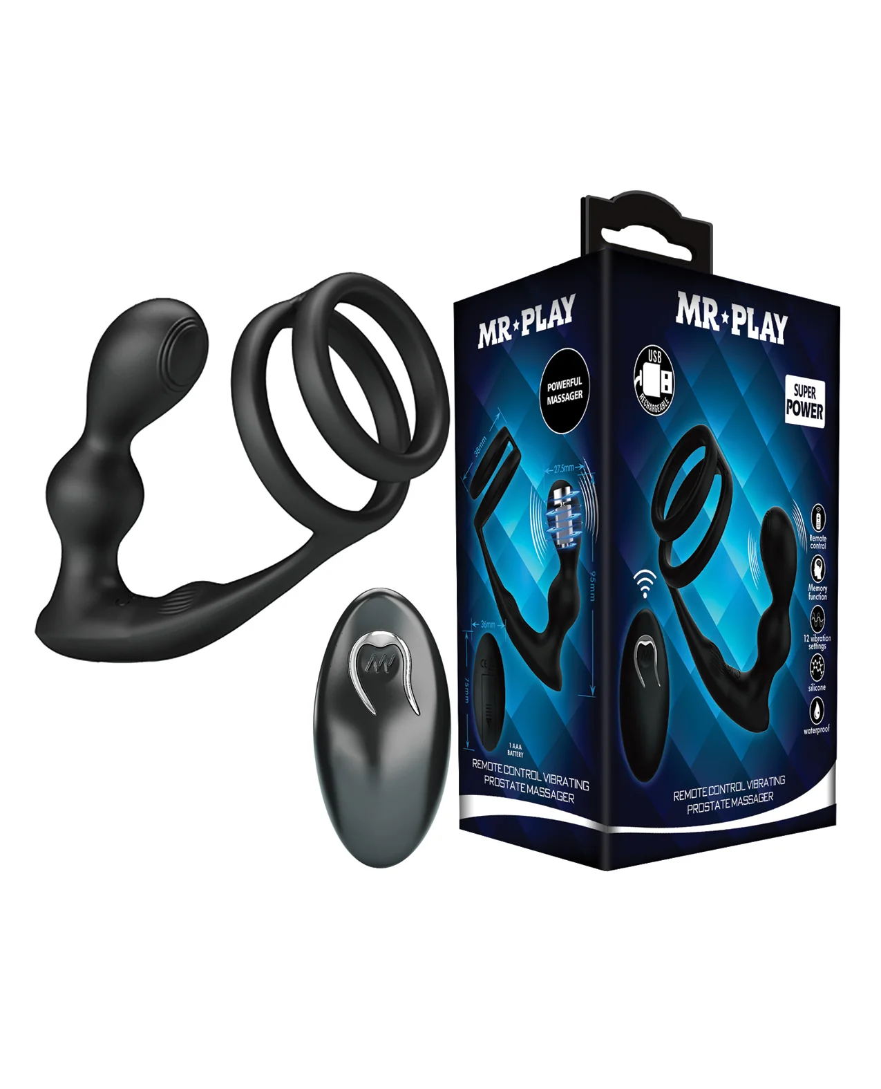 Pretty Love Remote Controlled Vibrating Prostate Massager - Black