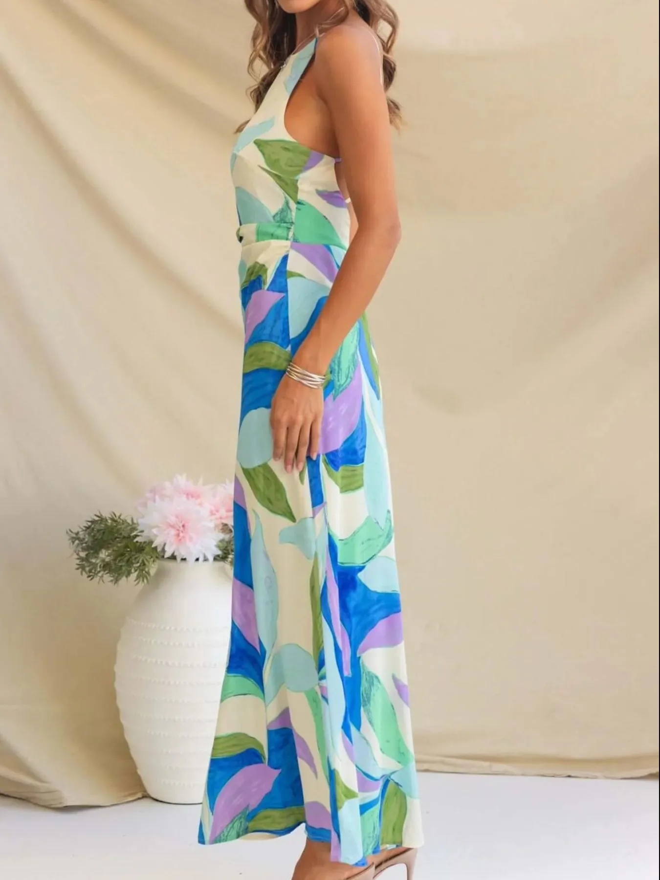 Printed Backless Sleeveless Maxi Dress - Image 3