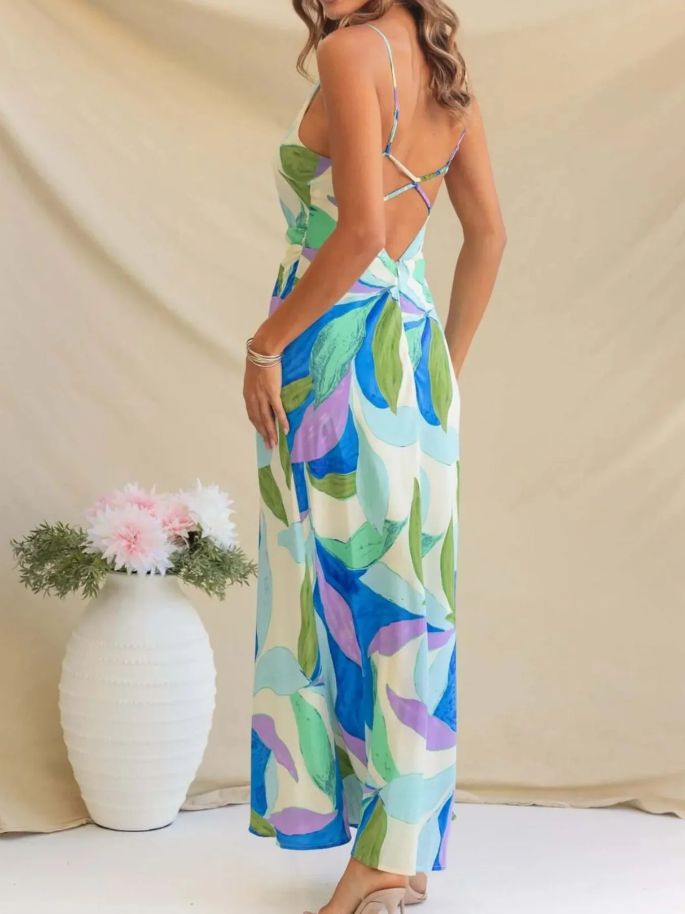 Printed Backless Sleeveless Maxi Dress - Image 5