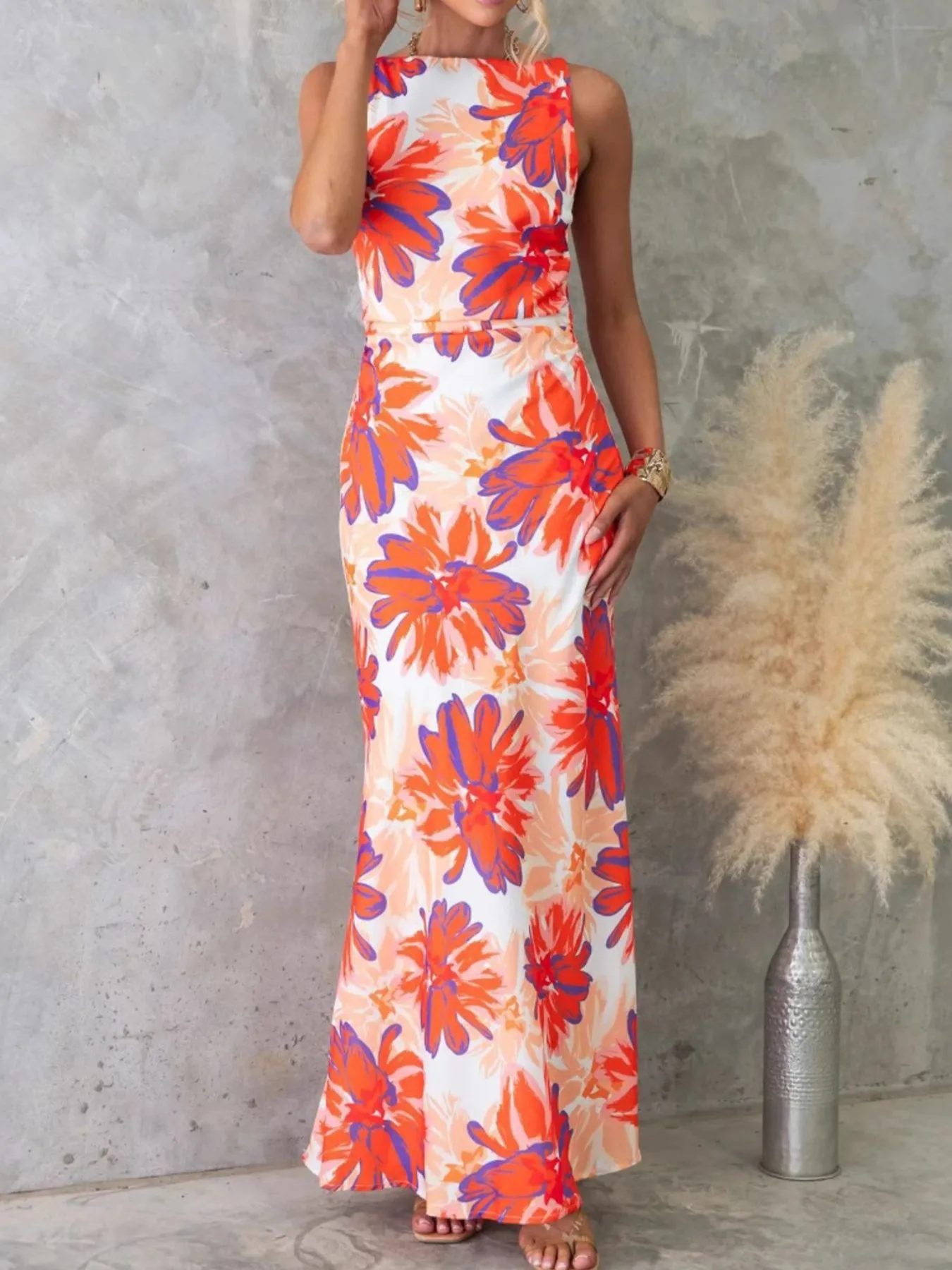 Printed Backless Sleeveless Maxi Dress - Image 7