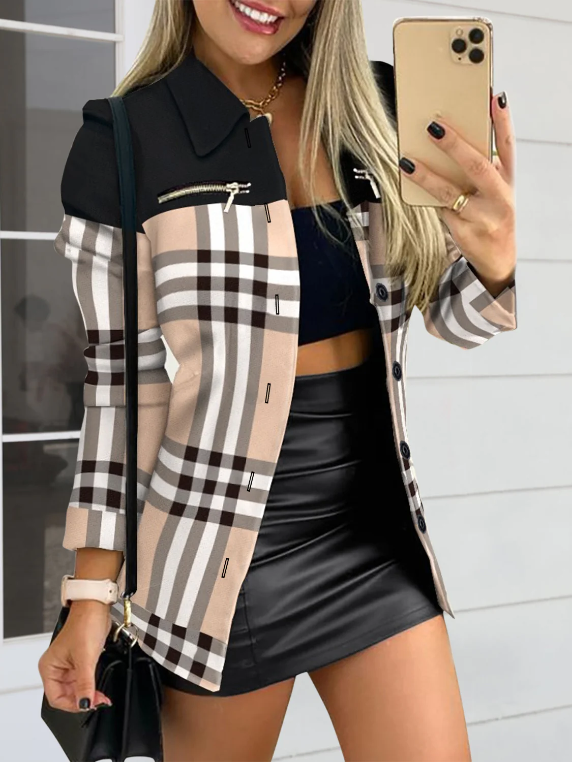 Printed Button Up Zip Detail Shacket - Image 10