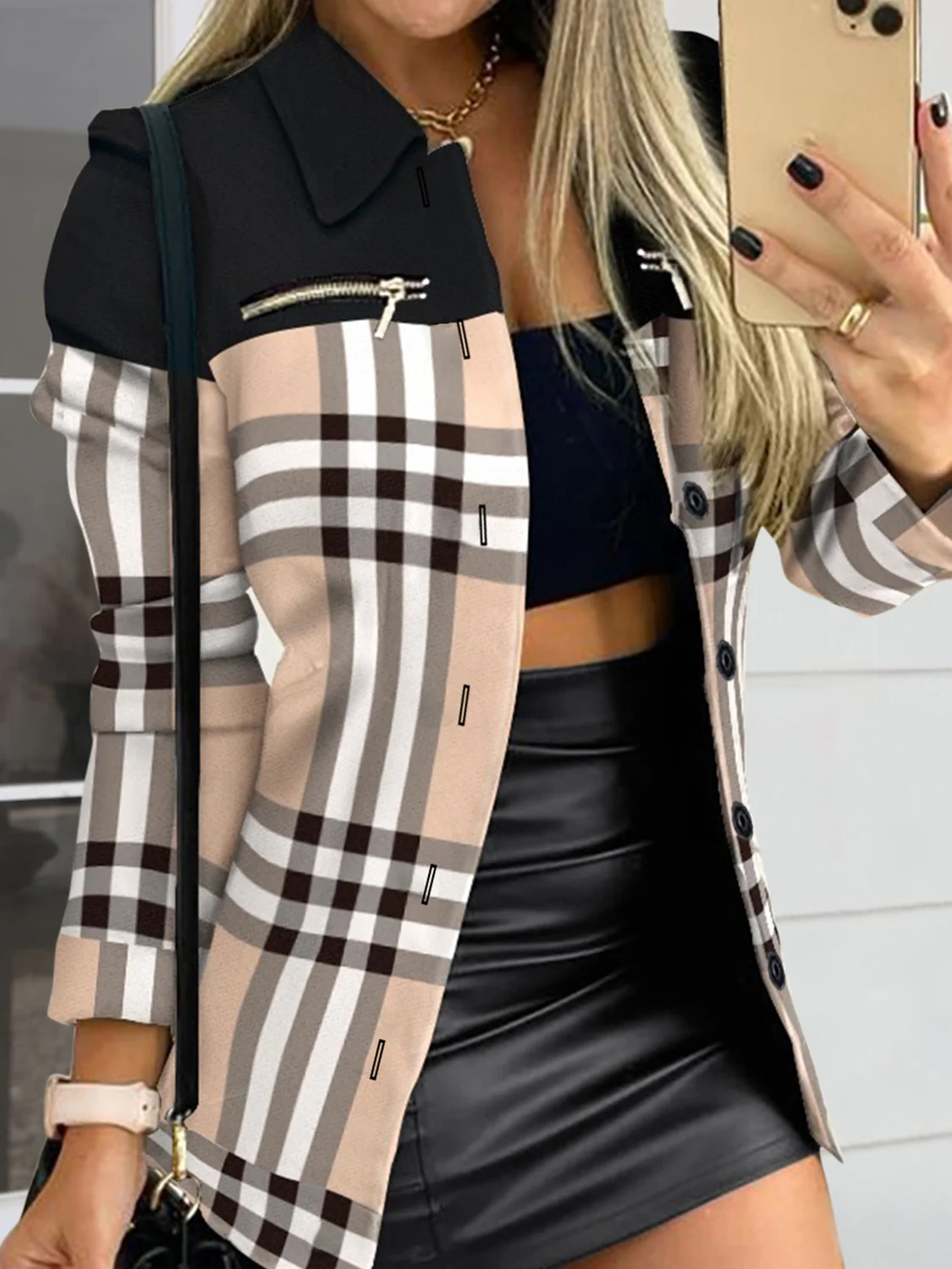 Printed Button Up Zip Detail Shacket - Image 11