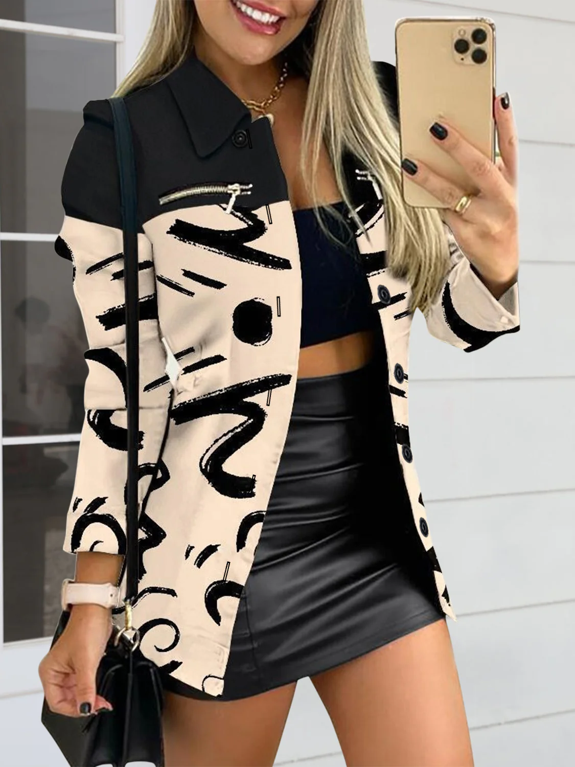 Printed Button Up Zip Detail Shacket - Image 19