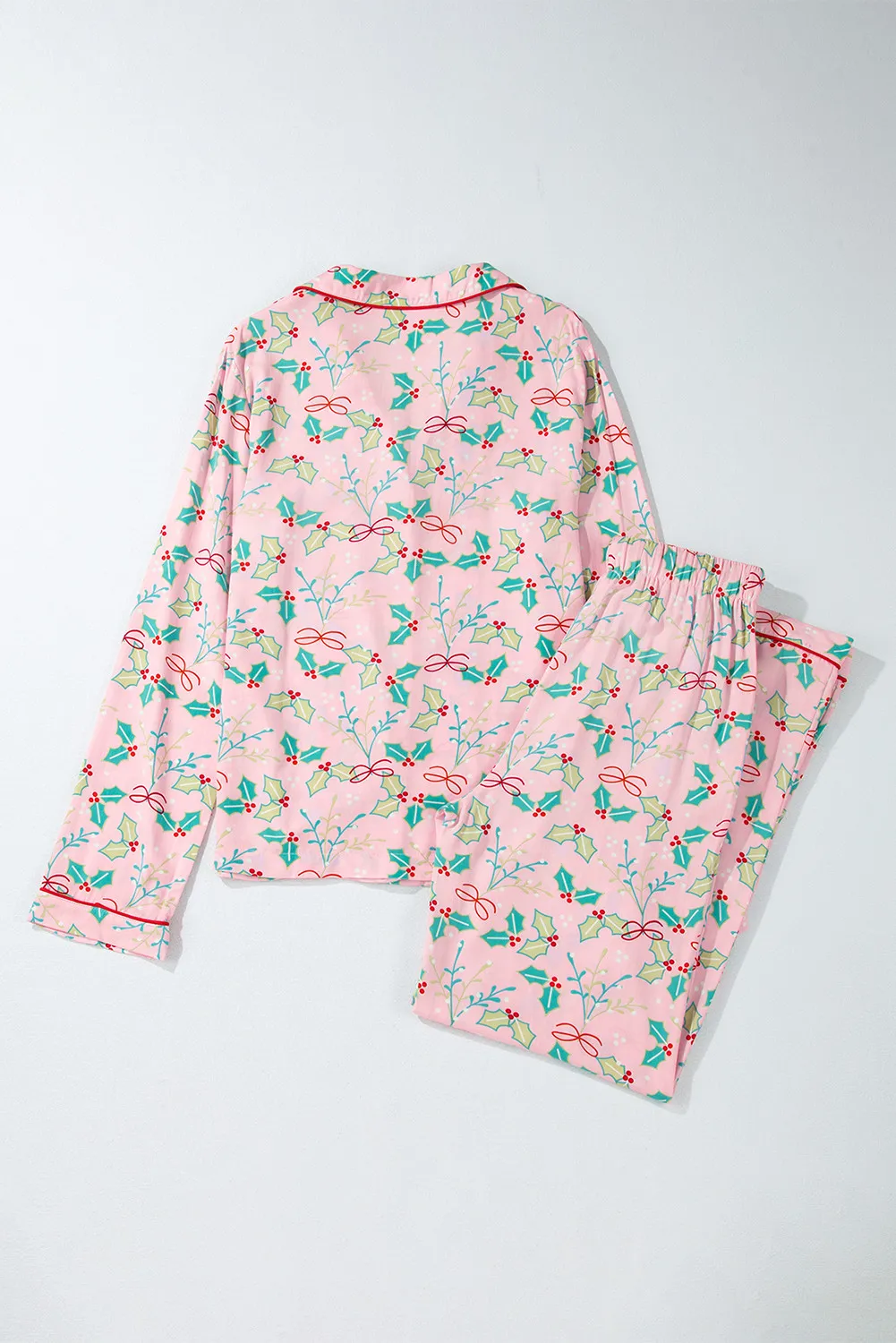 Printed Collared Neck Long Sleeve Top and Pants Lounge Set - Image 3
