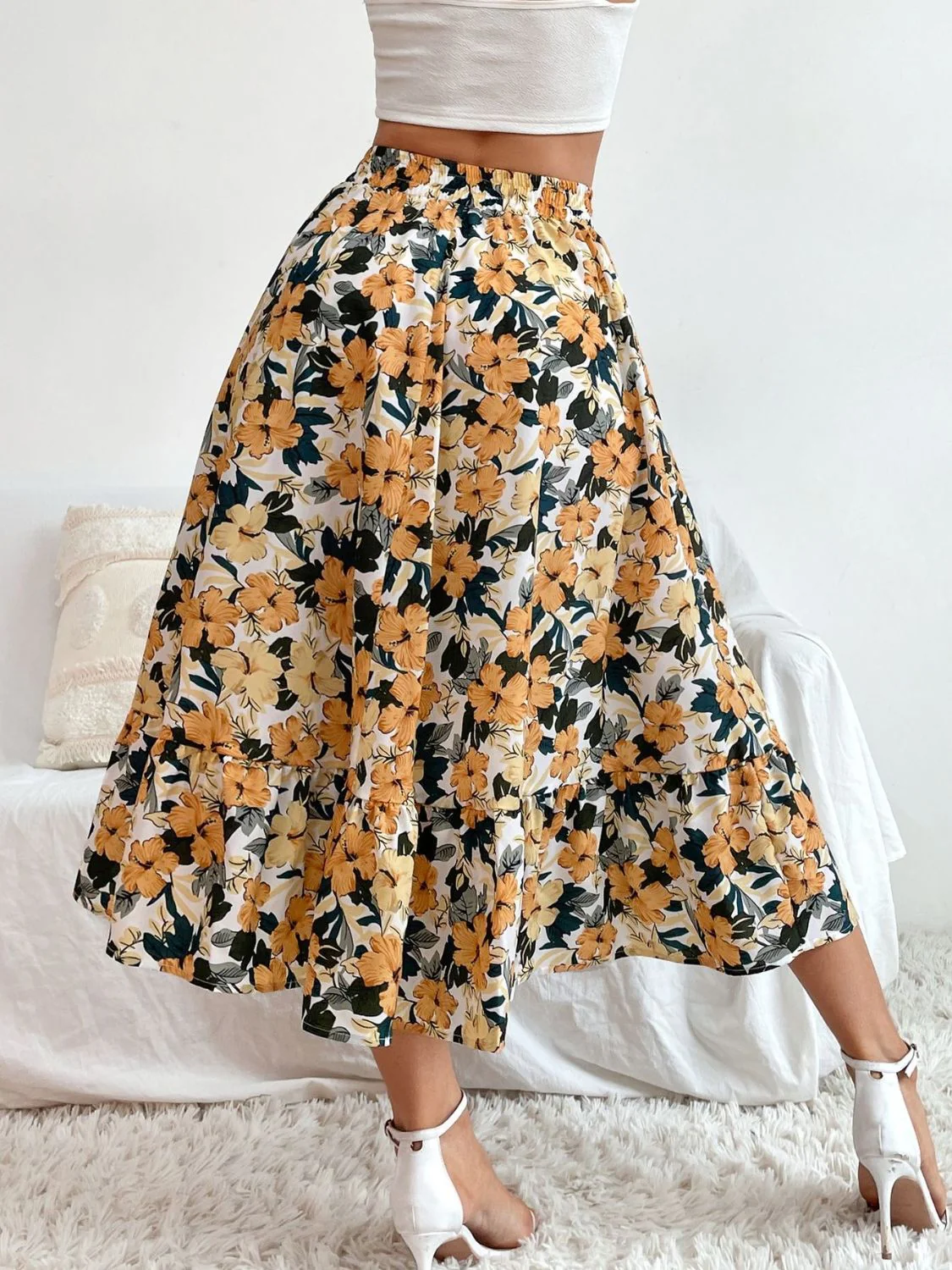 Printed Elastic Waist Midi Skirt - Image 5