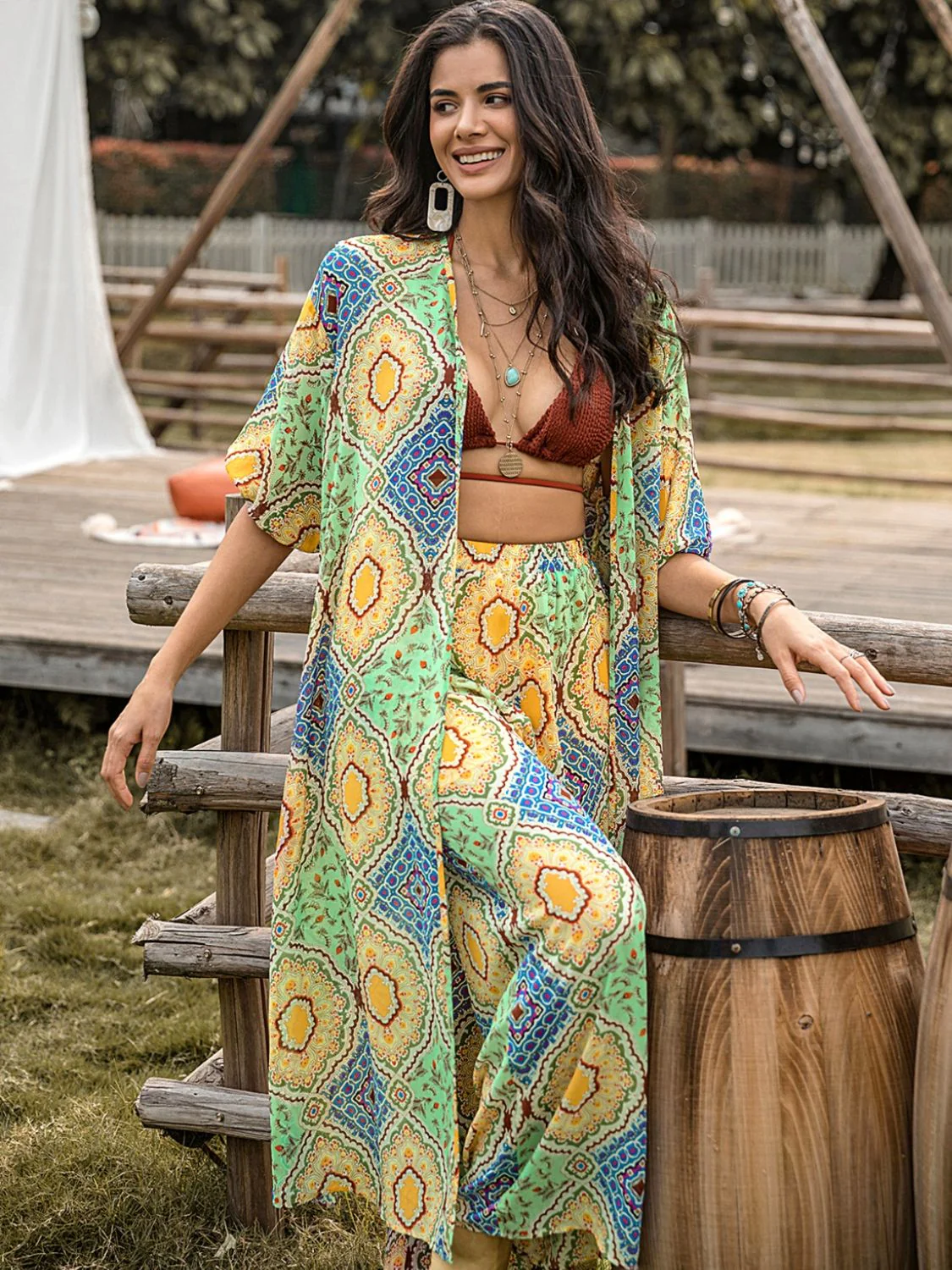 Printed Half Sleeve Top and Wide Leg Pants Set - Image 3