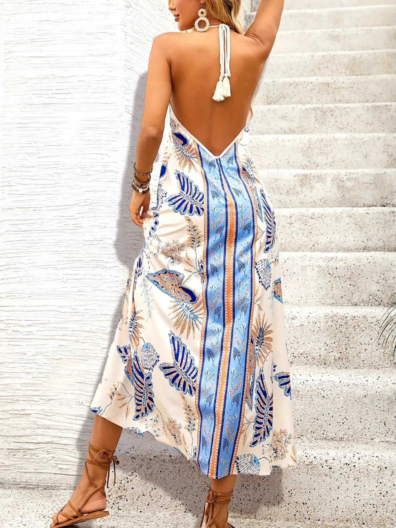 Printed Halter Neck Midi Dress - Image 5