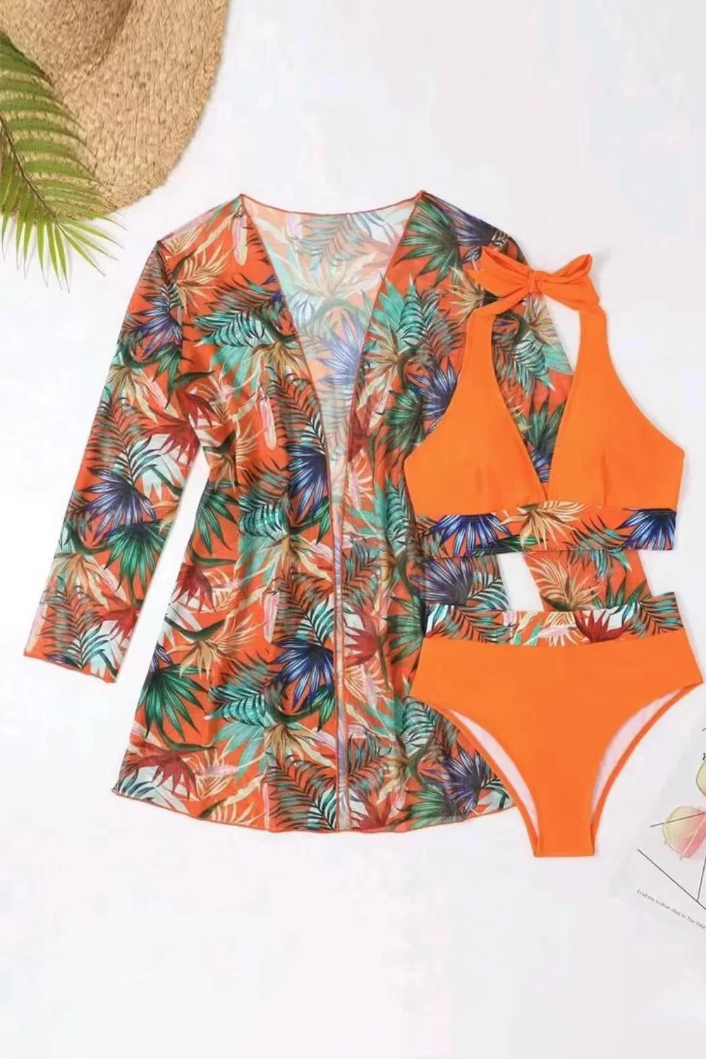 Printed Halter Neck Three-Piece Swim Set - Image 2