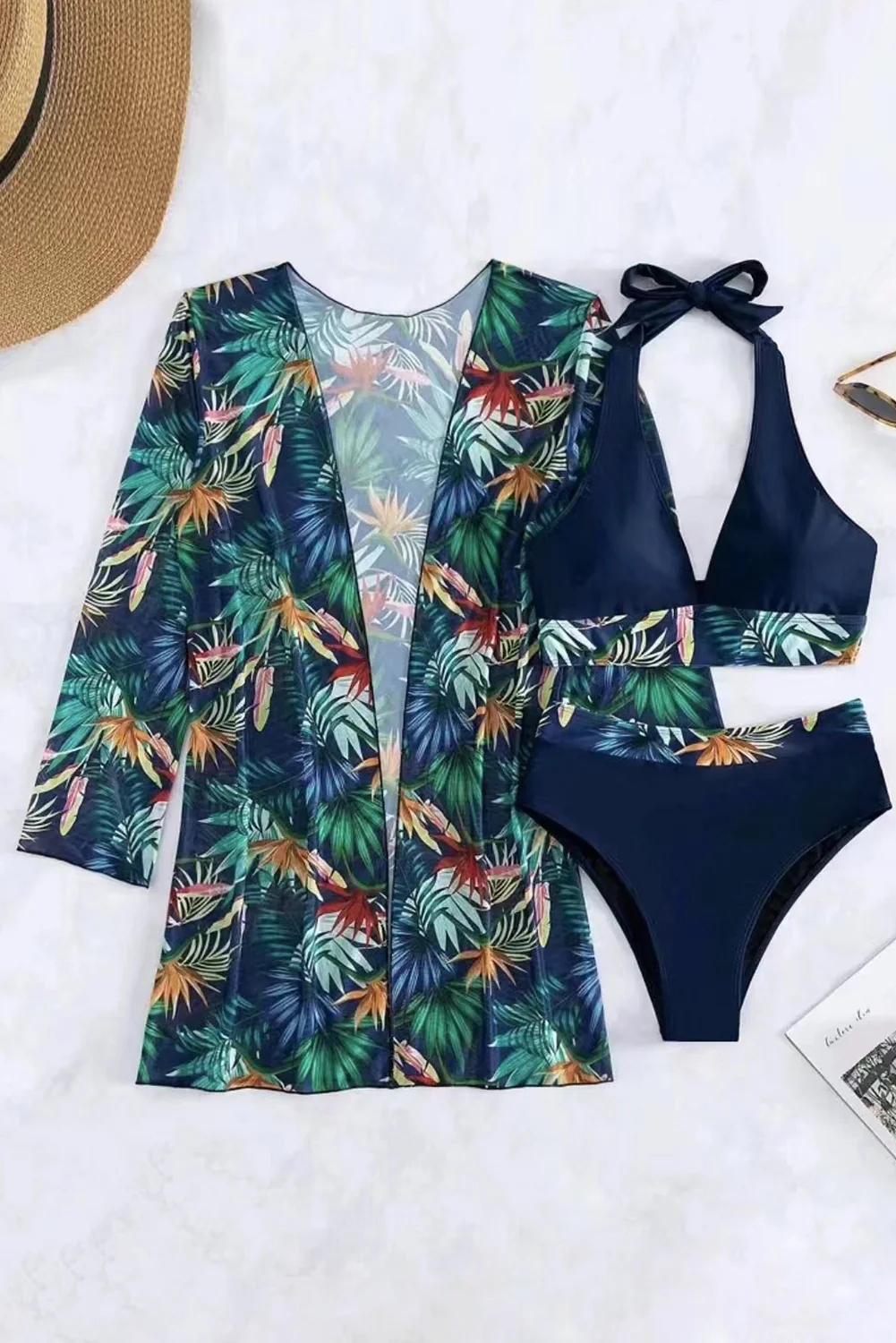 Printed Halter Neck Three-Piece Swim Set - Image 7