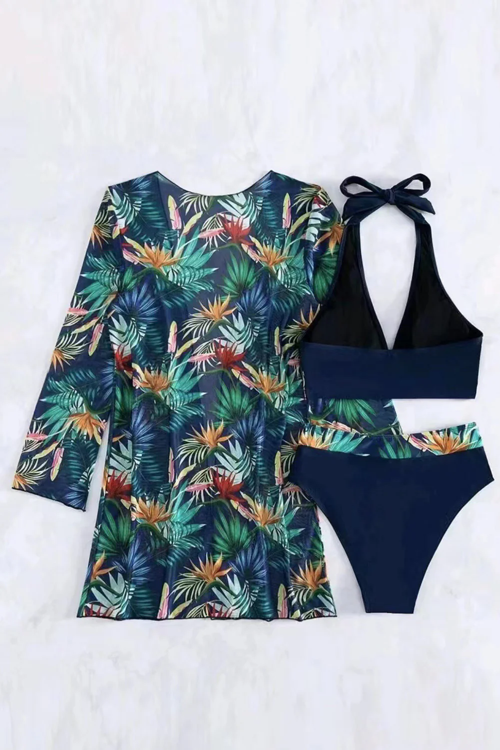 Printed Halter Neck Three-Piece Swim Set - Image 8
