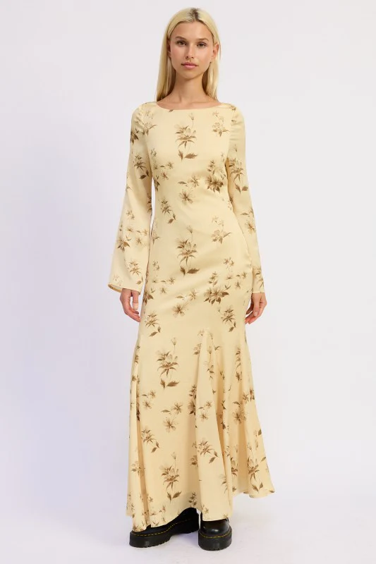 PRINTED MAXI LONG SLEEVE DRESS