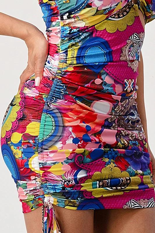 PRINTED ONE SHOULDER MINI DRESS - Image 8