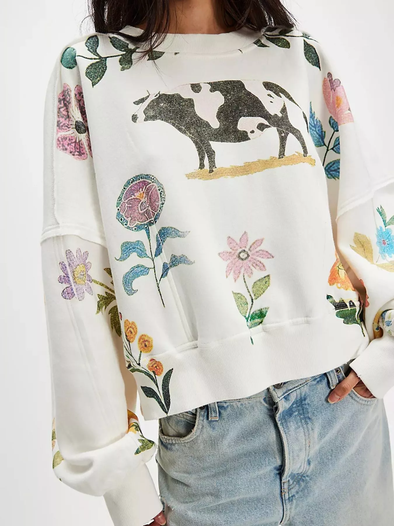 Printed Round Neck Dropped Shoulder Sweatshirt - Image 11