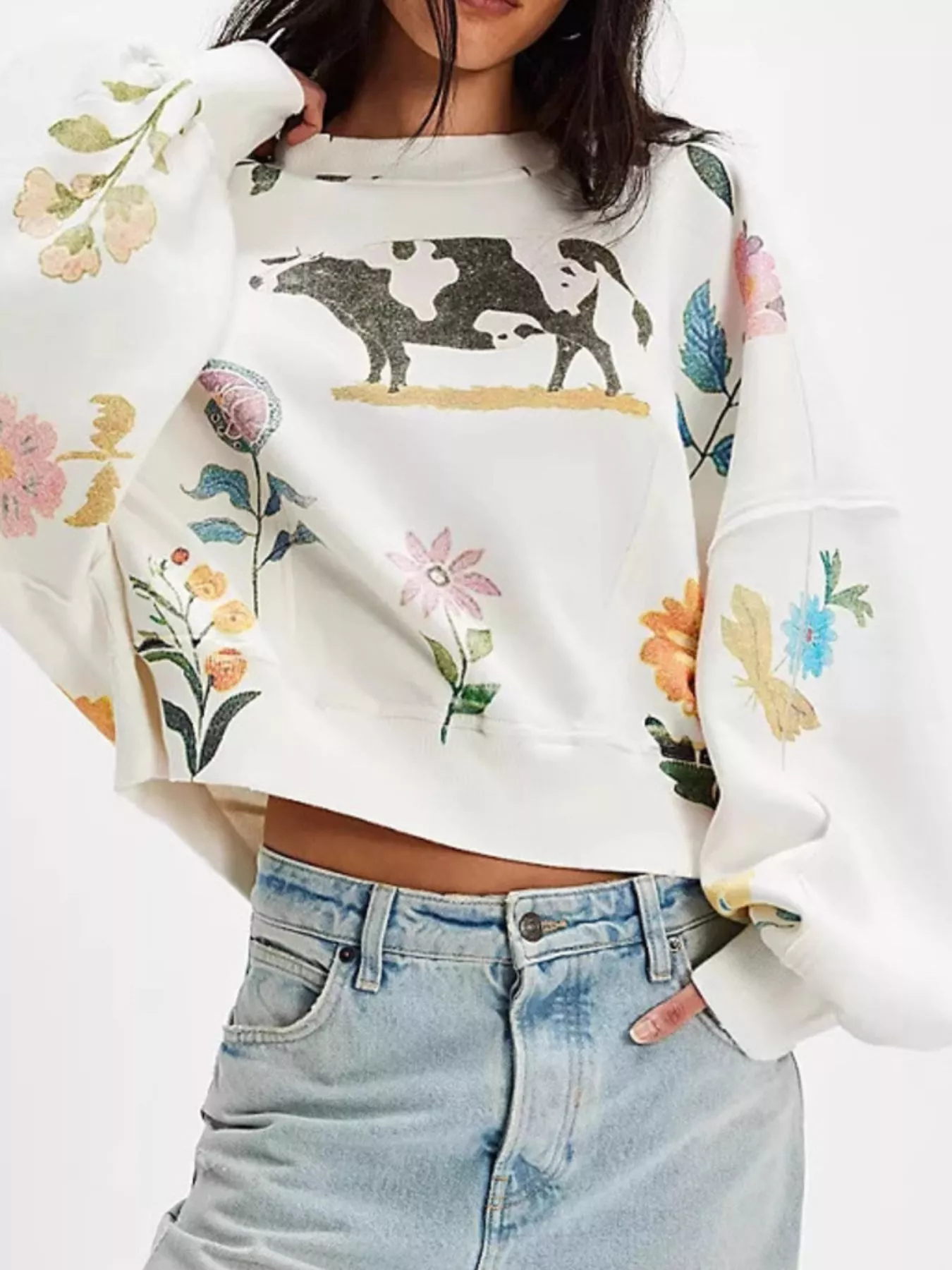 Printed Round Neck Dropped Shoulder Sweatshirt - Image 12