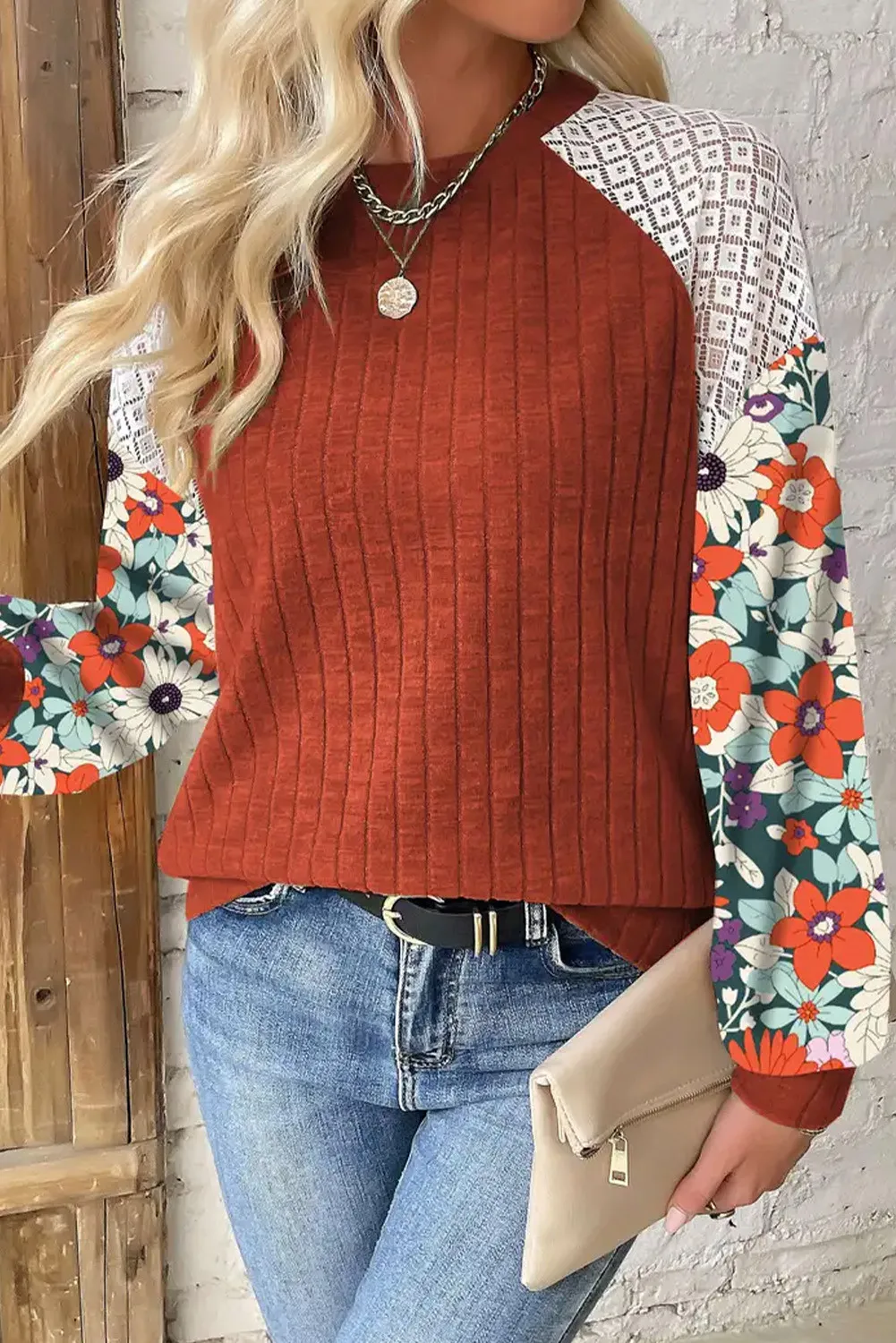 Printed Round Neck Long Sleeve Top - Image 5