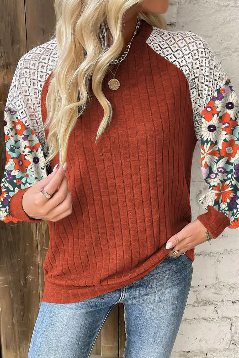 Printed Round Neck Long Sleeve Top - Image 7
