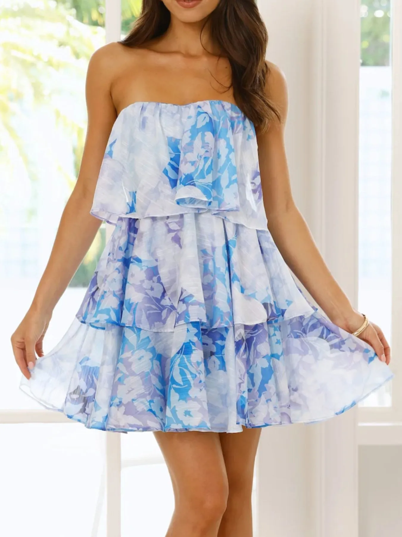Printed Ruffled Layered Tube Dress - Image 2