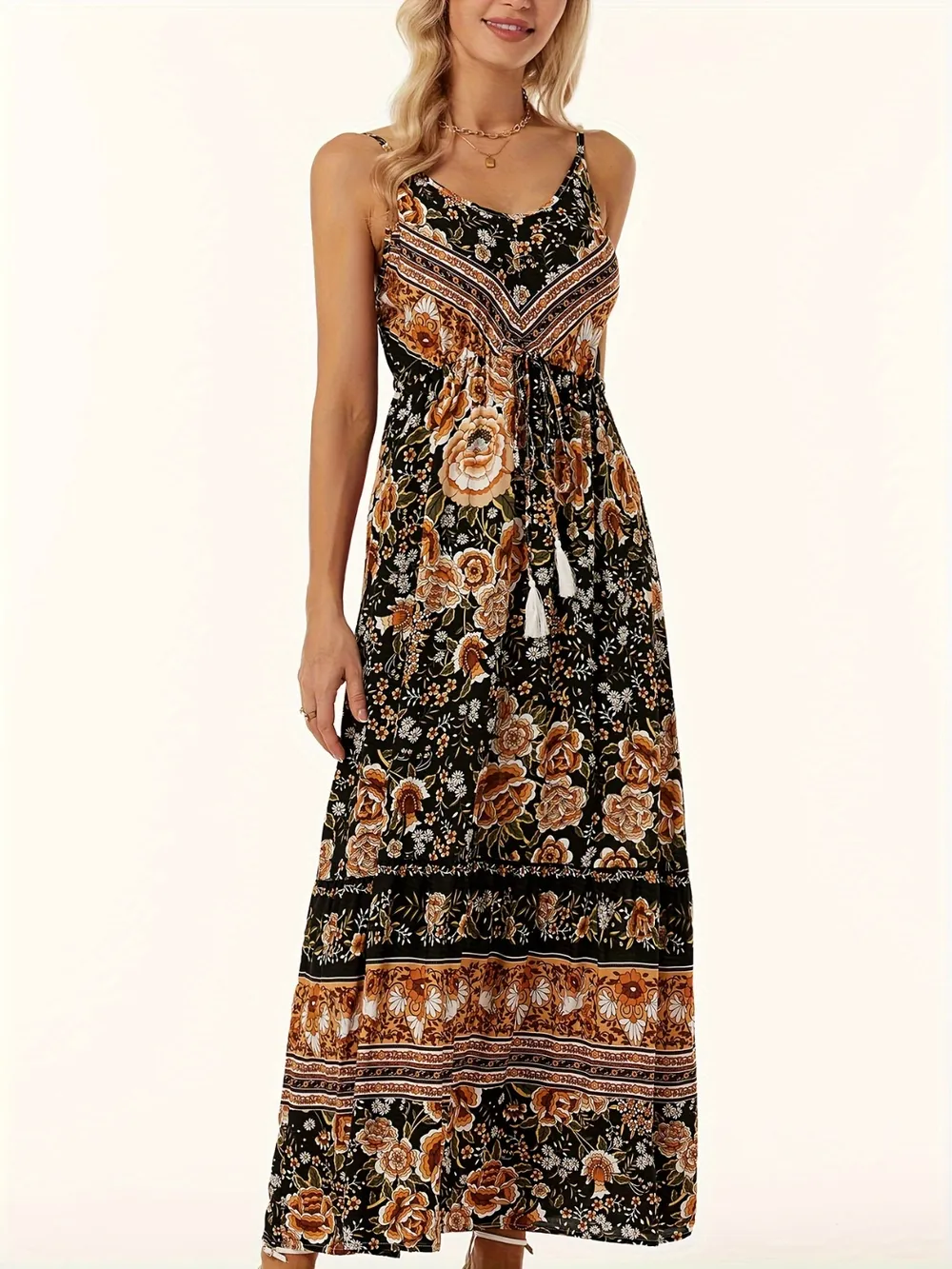 Printed Scoop Neck Midi Cami Dress - Image 8