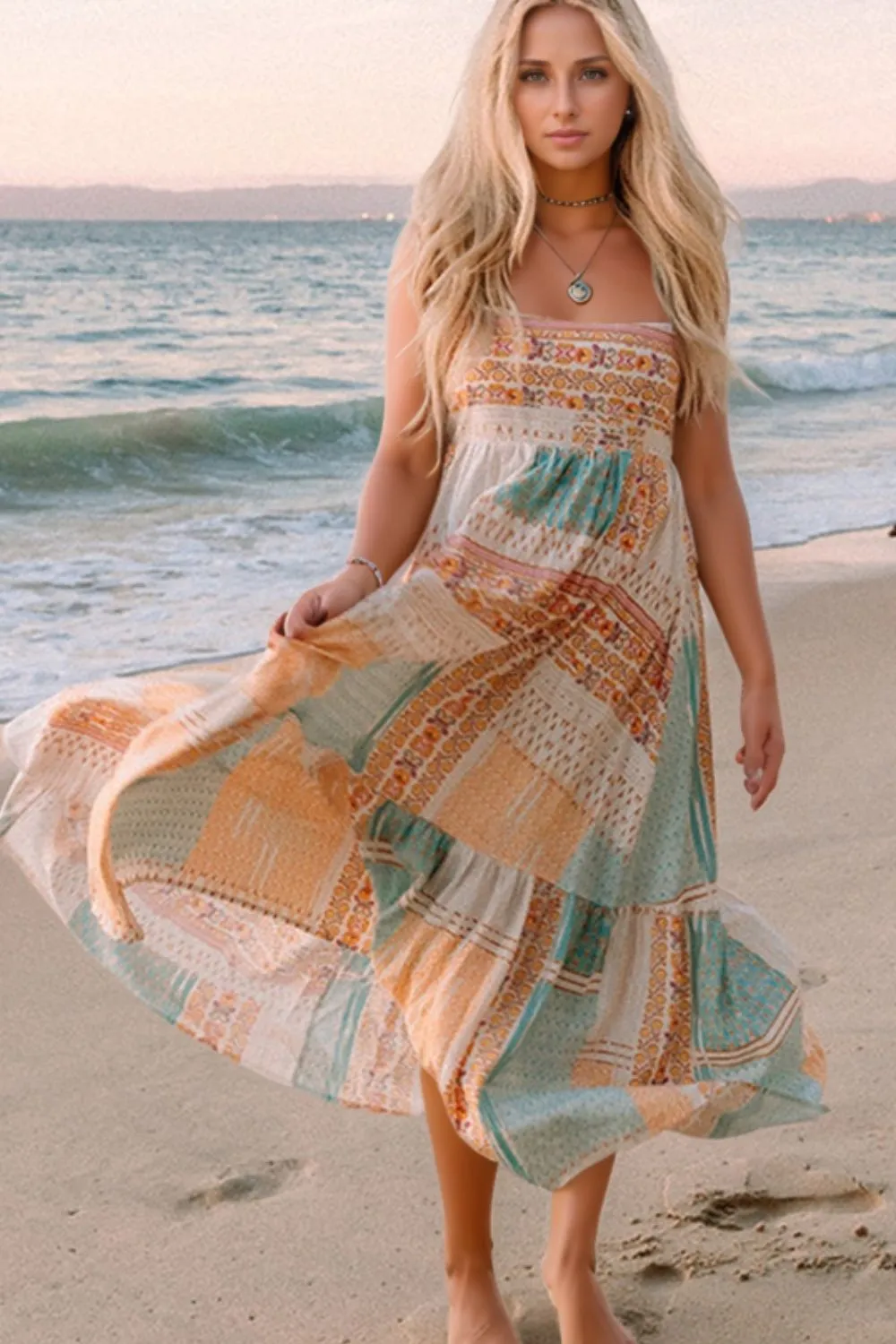 Printed Square Neck Cami Dress - Image 2