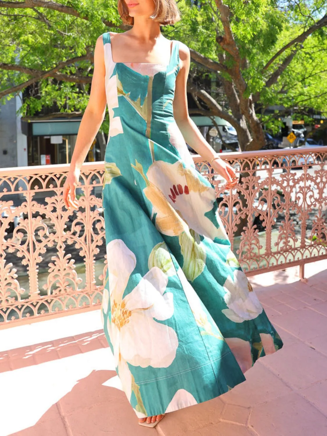 Printed Square Neck Maxi Dress - Image 11
