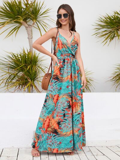 Printed Surplice Spaghetti Strap Dress - Image 20