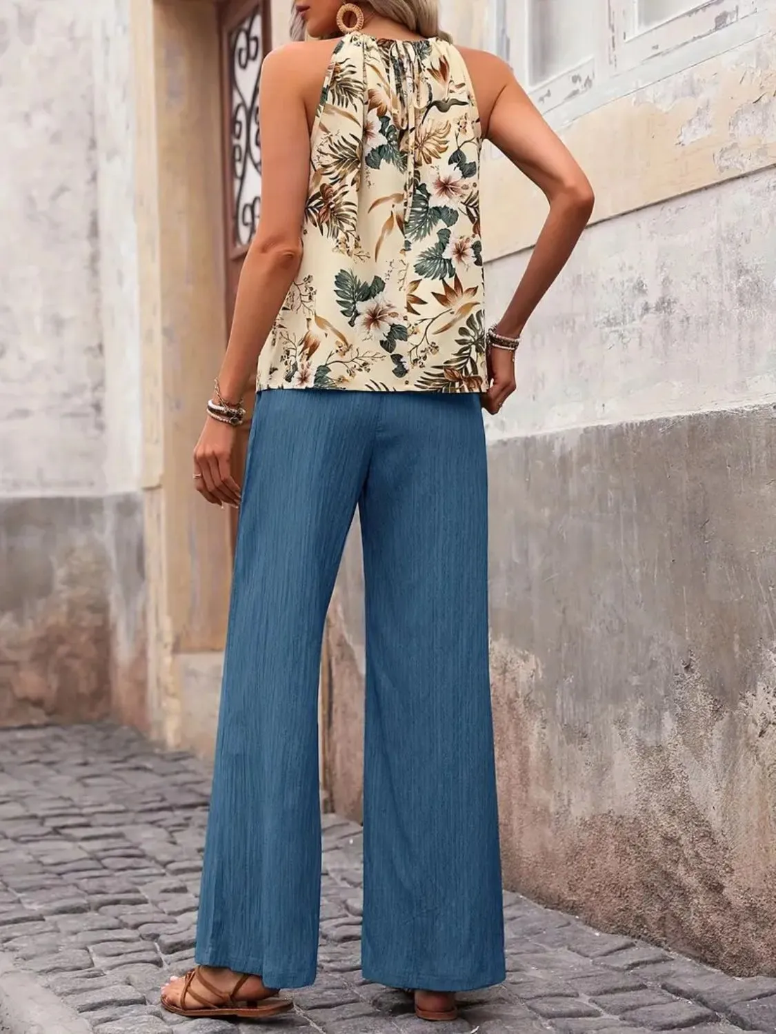 Printed Tank Top and Wide Leg Pants Set - Image 10