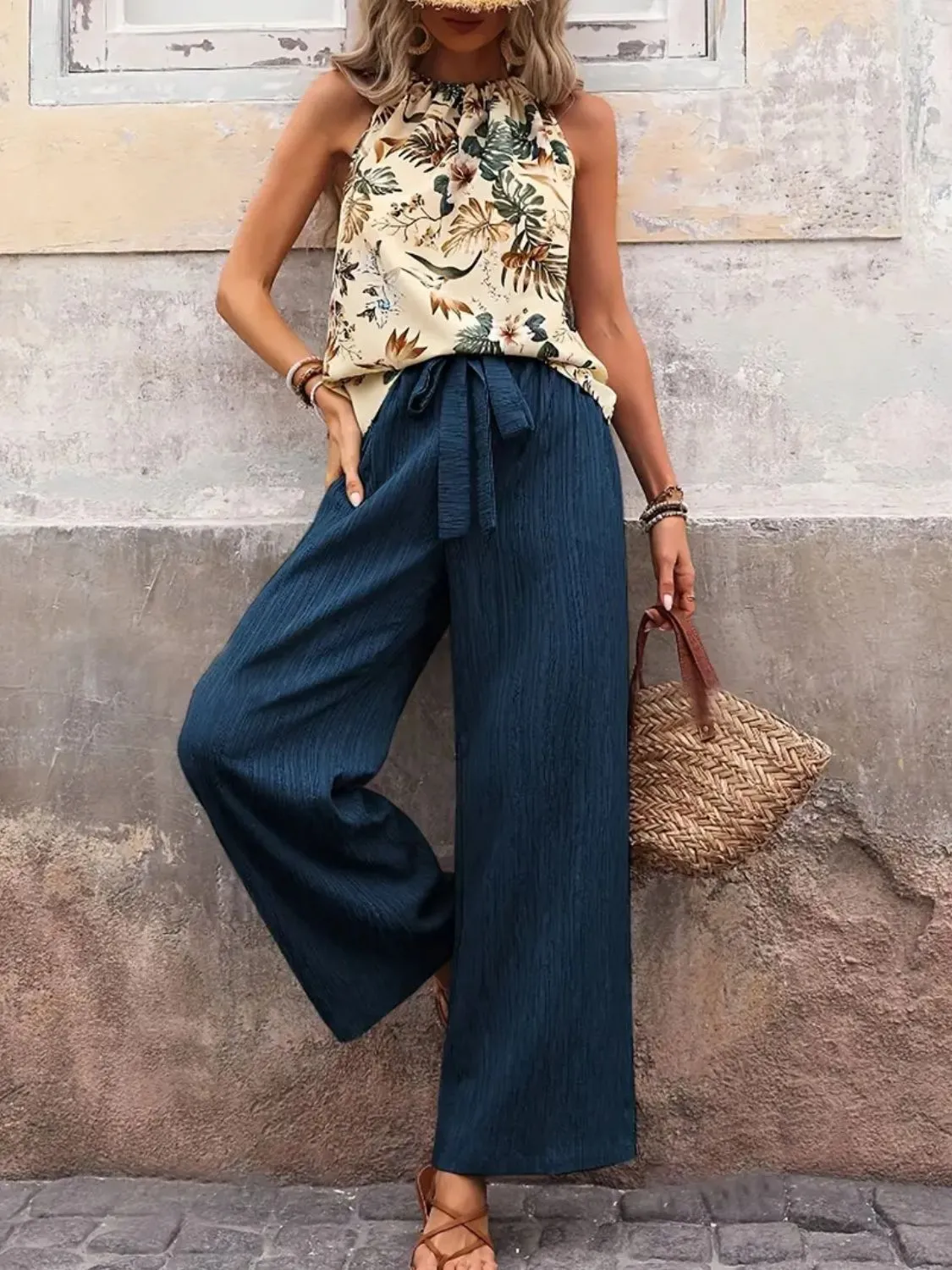 Printed Tank Top and Wide Leg Pants Set - Image 14