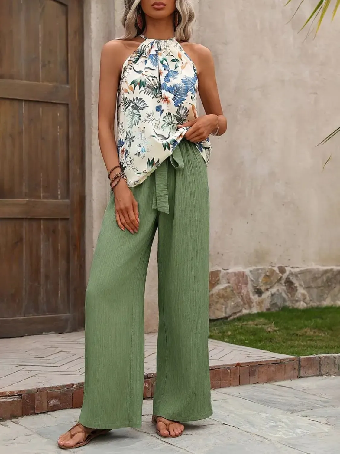 Printed Tank Top and Wide Leg Pants Set - Image 16
