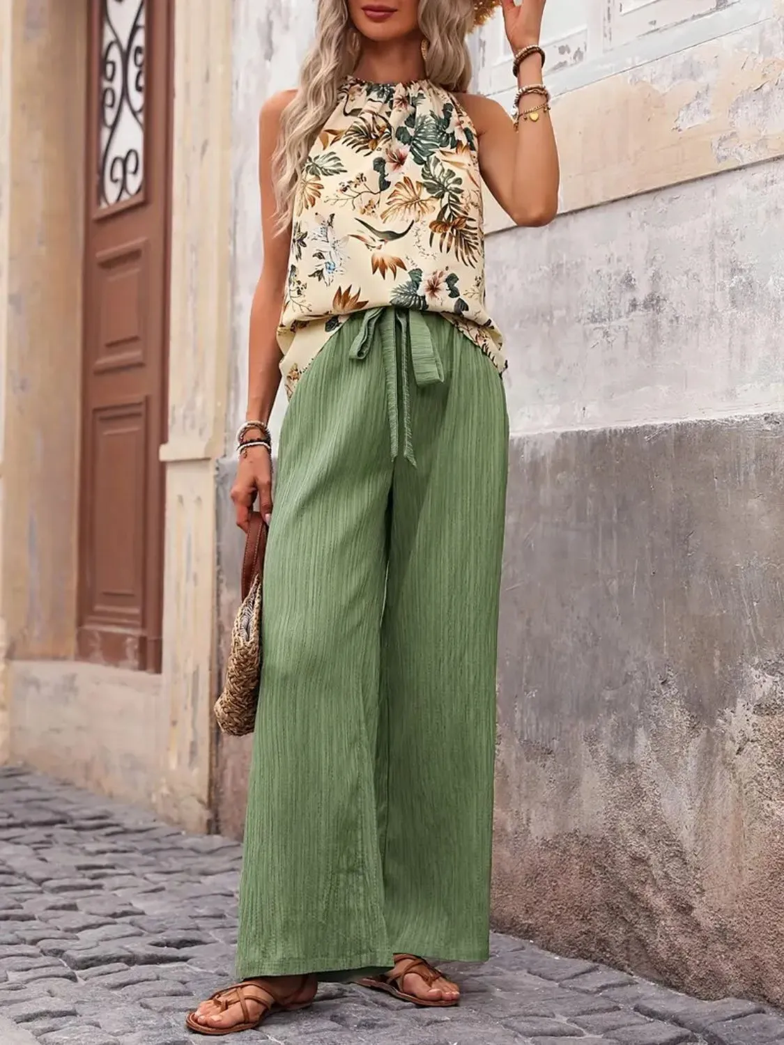 Printed Tank Top and Wide Leg Pants Set - Image 31