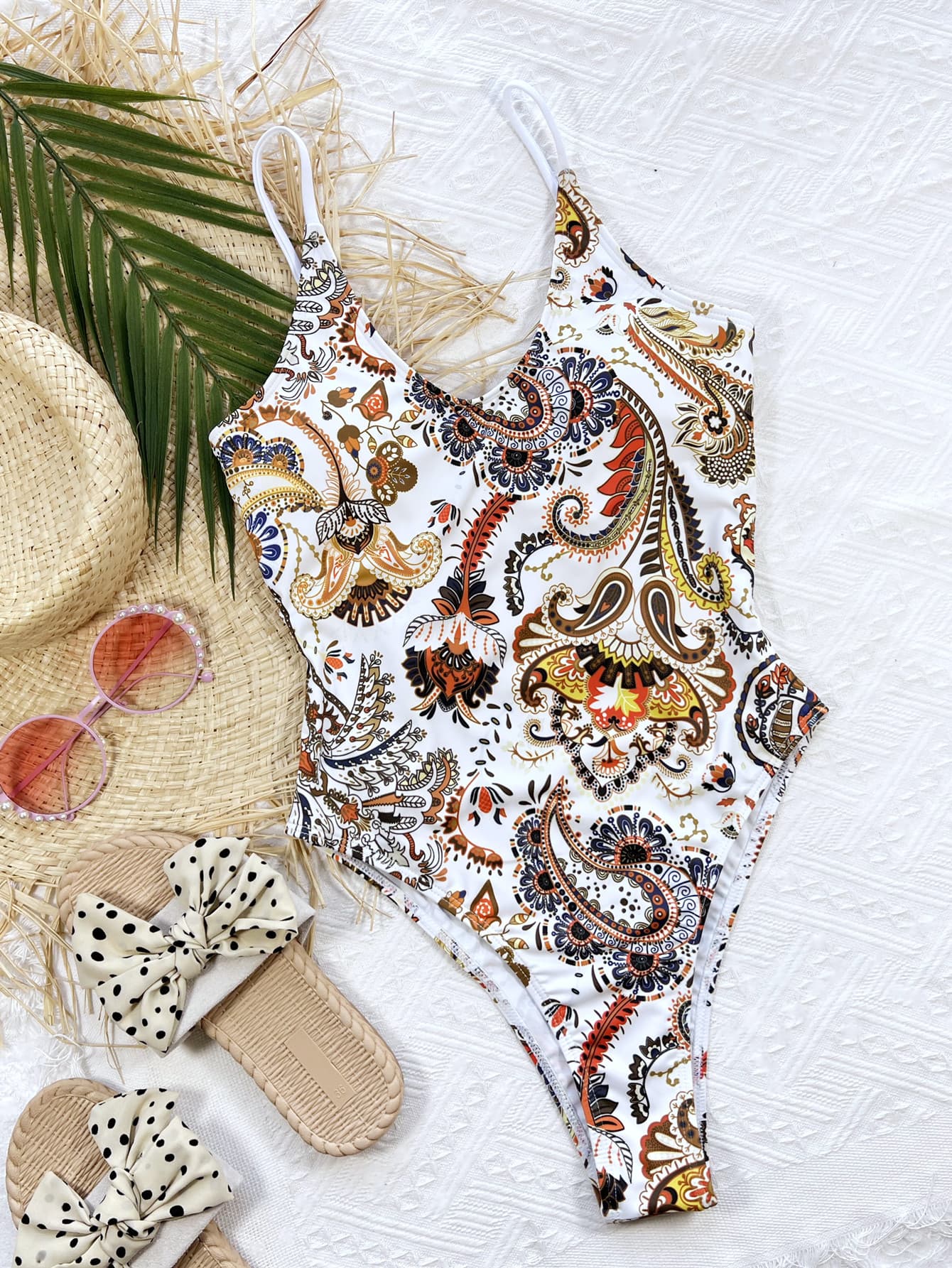 Printed Tie Back Scoop Neck One-Piece Swimsuit - Image 3