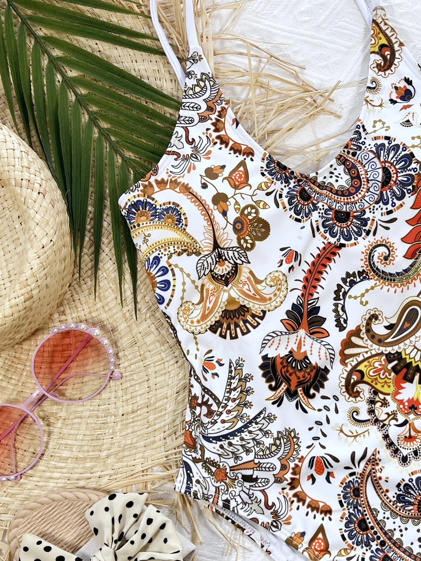 Printed Tie Back Scoop Neck One-Piece Swimsuit - Image 5