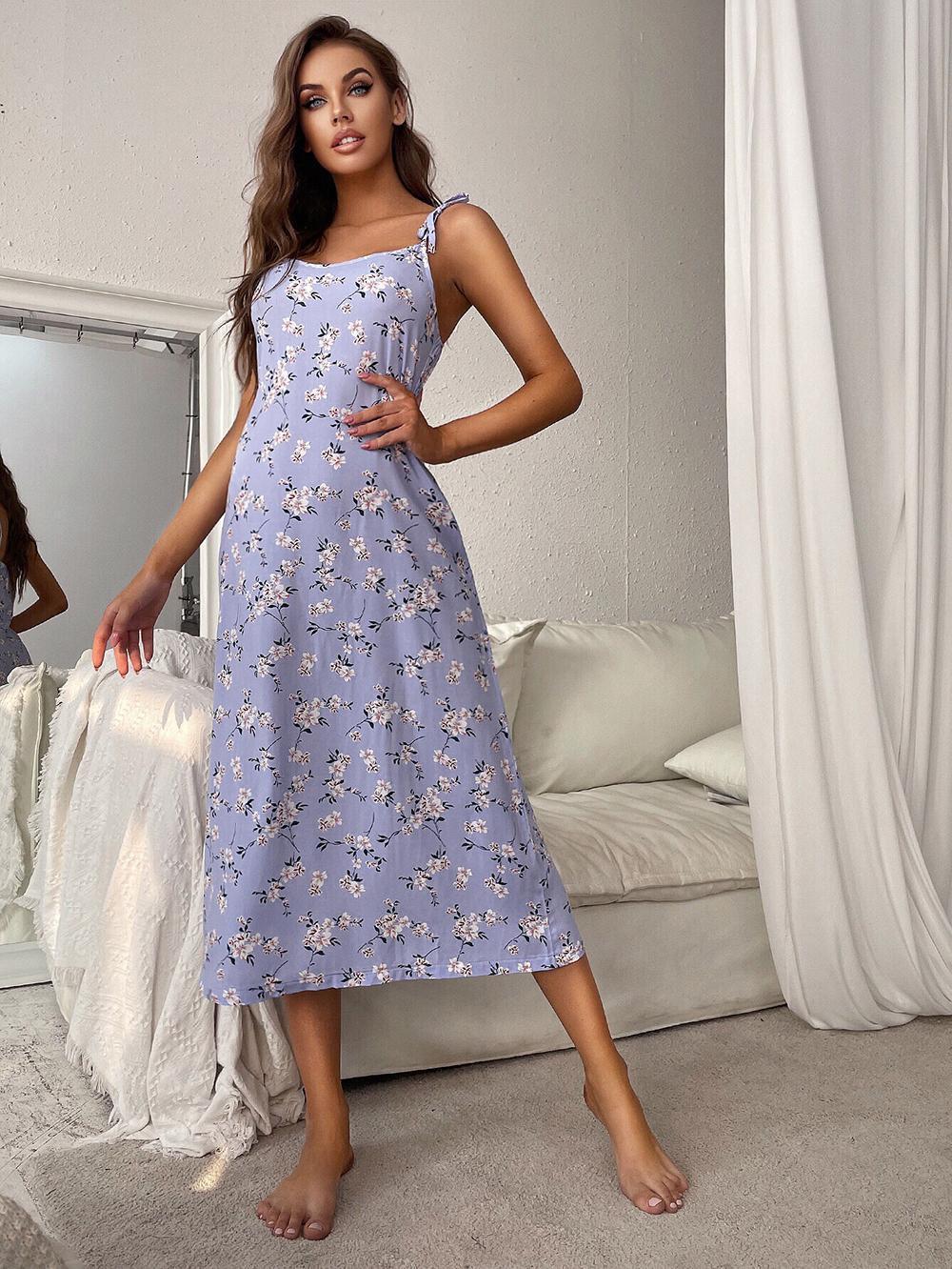 Printed Tie Shoulder Midi Night Dress - Image 6