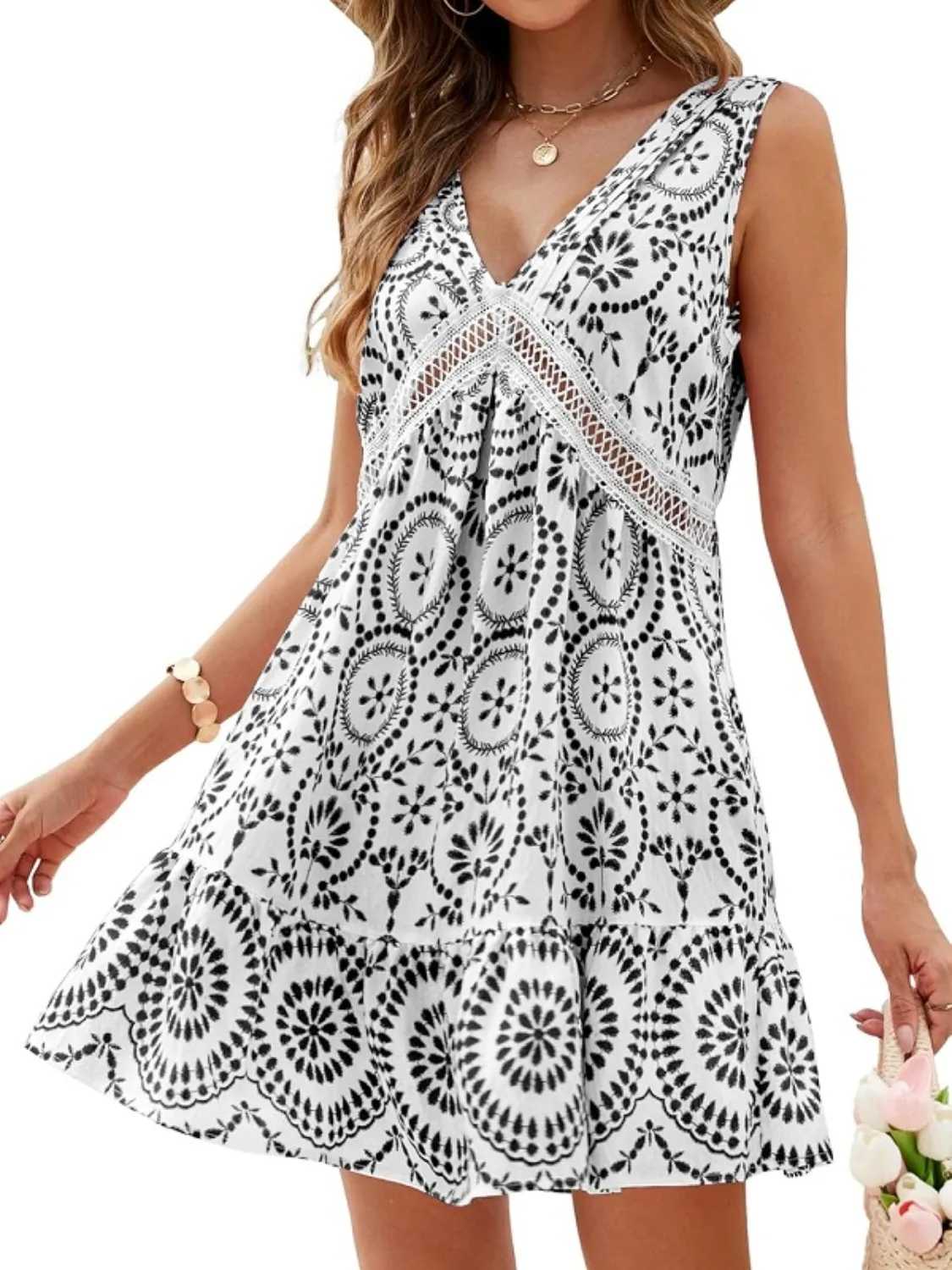 Printed V-Neck Sleeveless Mini Dress - Image 8