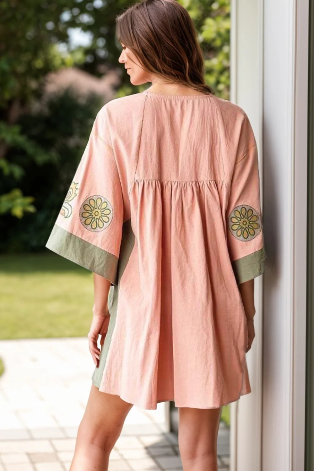 Printed V-Neck Three-Quarter Sleeve Mini Dress - Image 2