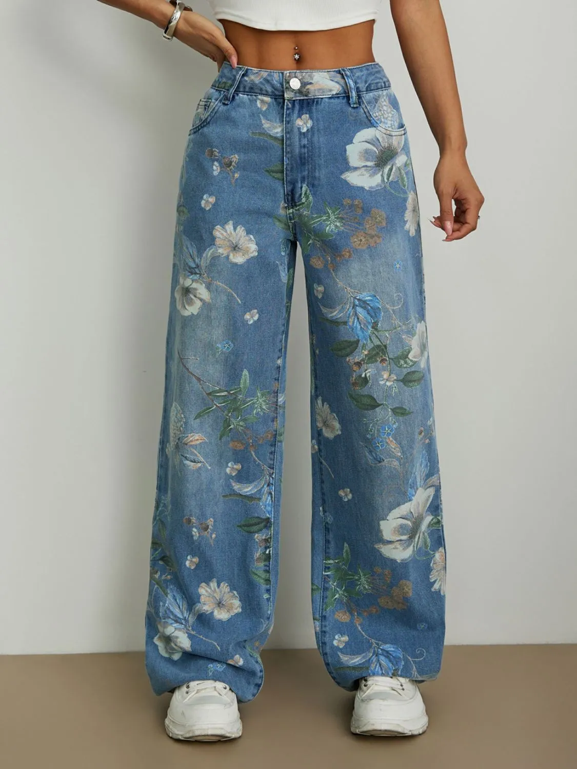 Printed Wide Leg Jeans - Image 2
