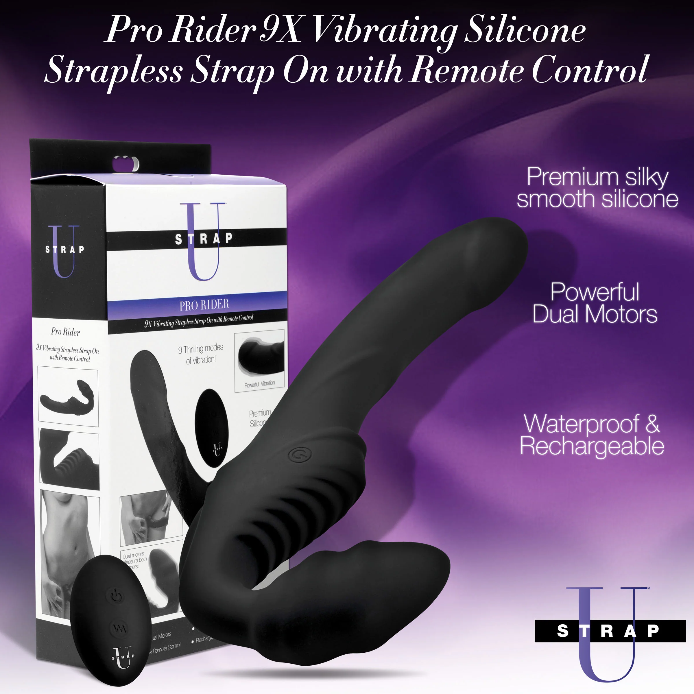 Pro Rider 9x Vibrating Silicone Strapless Strap On With Remote Control - Image 4