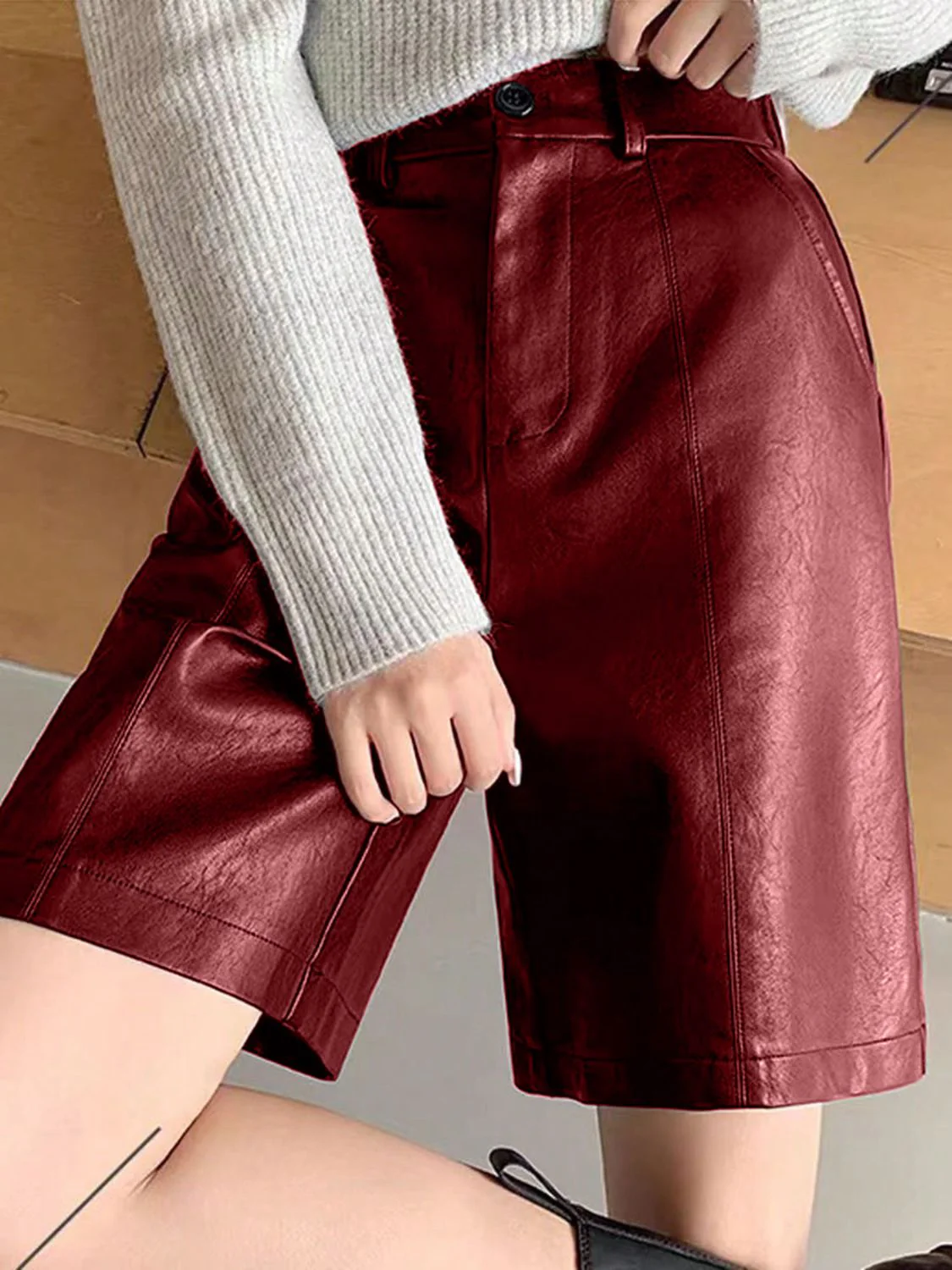 PU Leather High Rise Shorts - Image 9