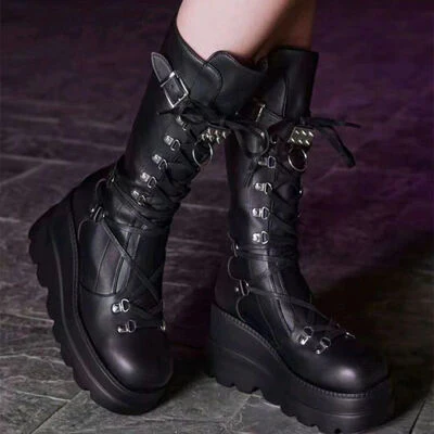 PU Leather Lace Up Wedge Boots - Image 4