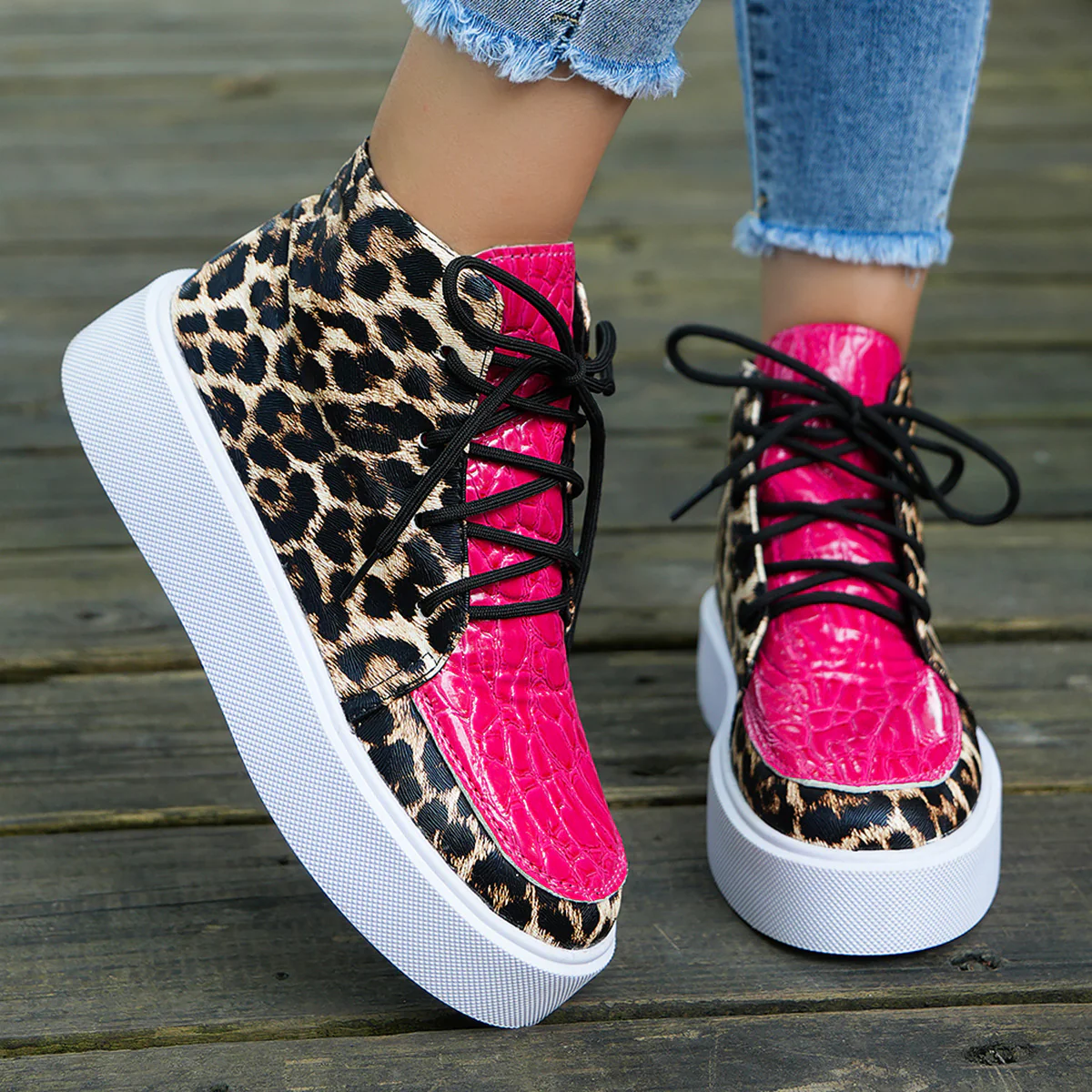 PU Leather Leopard Platform Sneakers - Image 4