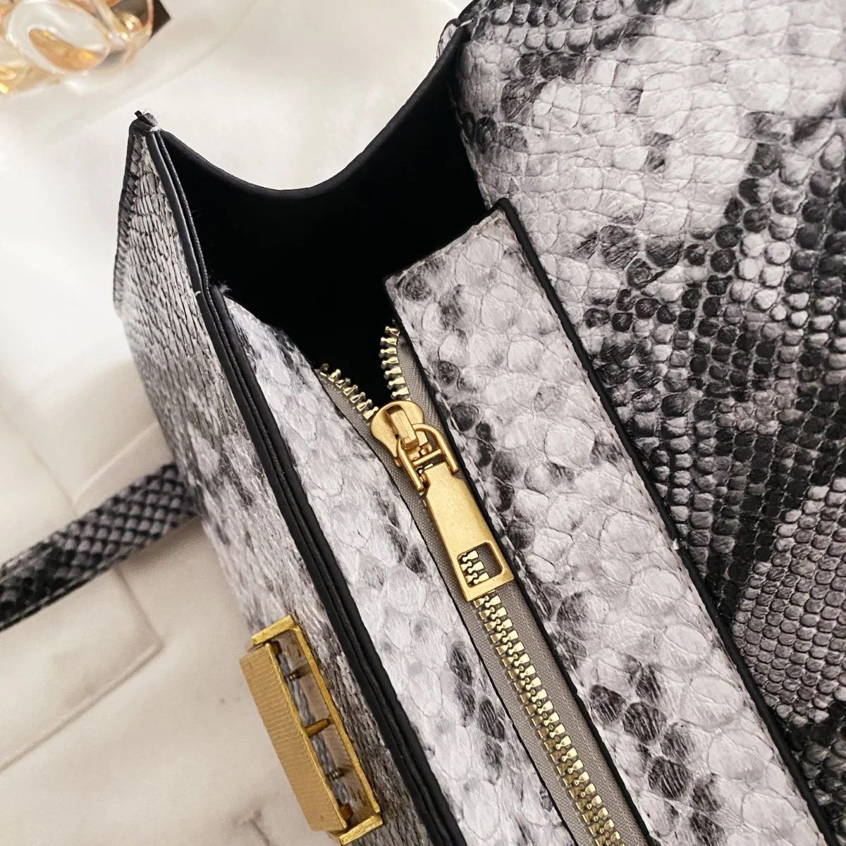 PU Leather Snakeskin Print Crossbody Bag - Image 11