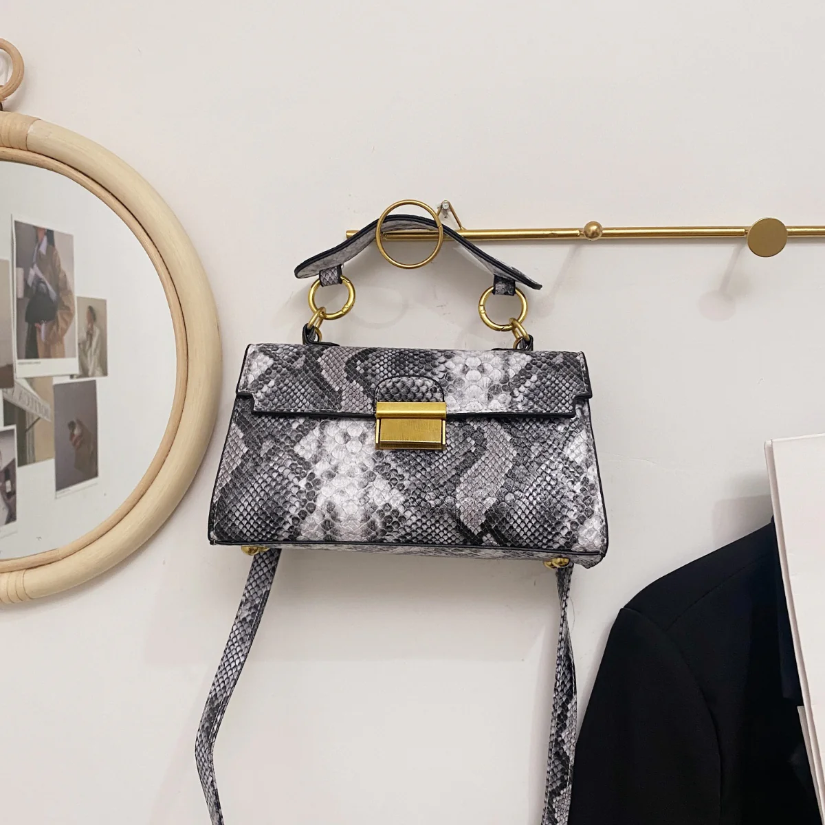 PU Leather Snakeskin Print Crossbody Bag - Image 5