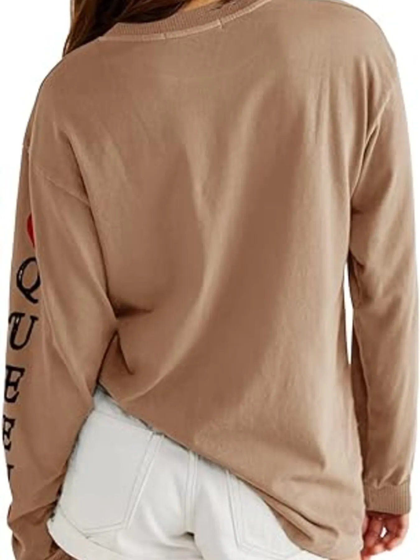 Queen of Hearts Playing Card Graphic Round Neck Sweatshirt - Image 3